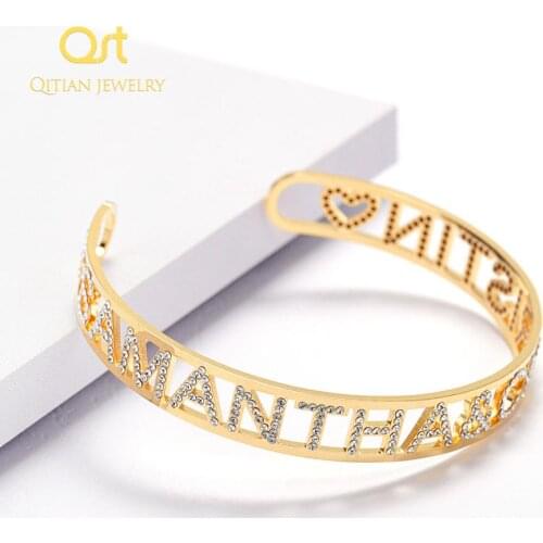 Gold Name Bangles Personalized Bangle ID Family Lover Nameplate Faith Letter Bangles & Bracelet Stainless Steel Adjusted