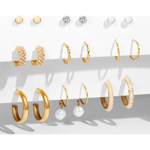 ZOVOLI Trendy Gold Metal Earrings Set For Women Fashion Geometric Pearl Circle Drop Earrings 2021 Trend Set of Earrings Jewelry