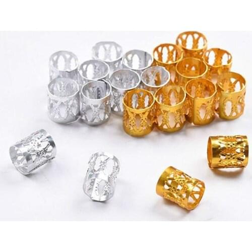 100pcs Hair Braid Beads Clips Jewelry Dreadlock Gold Silver Cuff Hair Braids Adjustable Tubes Beads Rings Accessories