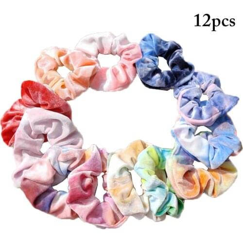 12Pcs Fashion Hair Rope Tie Dye Hair Tie Creative Velvet Hair Scrunchie Hair Rope Band Hair Accessories For Women Girls