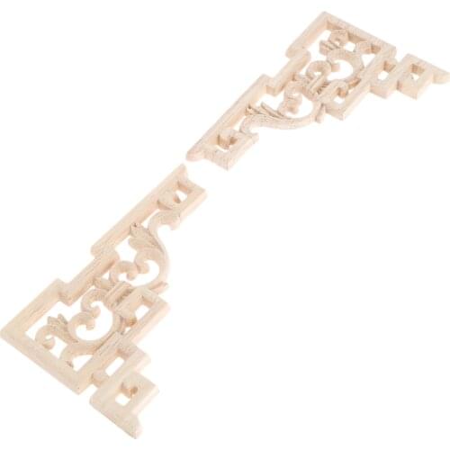 2pcs/set 15*10cm Modern Wood Carving Decal Wood Carved Corner Applique Frame Home Doors Furniture Decor Sculptures Hollow Grid
