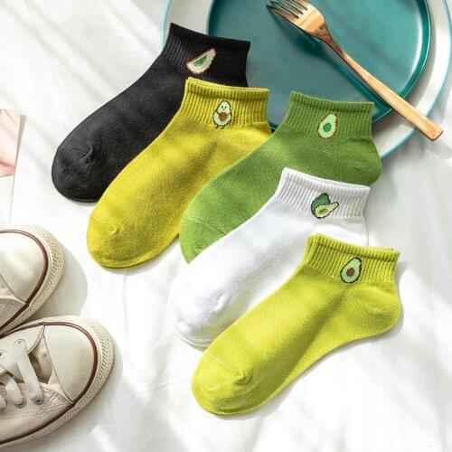 3 Pairs New Spring Summer Cotton Female Sports Short Socks Avocado Embroidery Invisible Shallow Mouth Female Sock