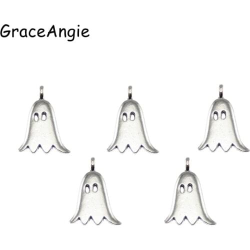 30pcs/pack Alloy Ghost Necklace Pendant Halloween Charms Jewelry Making Tibetan Silver Plated Ancient Suppliers 14*20mm 39939