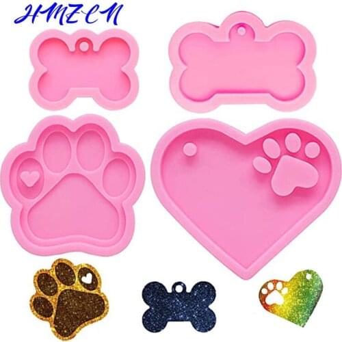 4PCS Shiny Love Bear Paw Molds For Keychains Diy Dog Foot Epoxy Model Resin Key Keychains Moulds Silicone Custom Mold