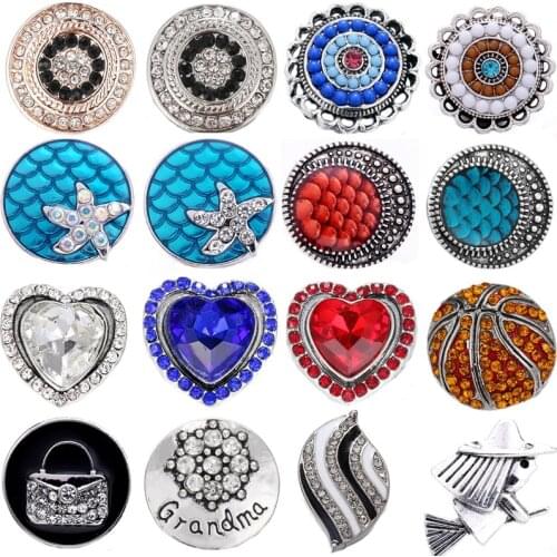 5pcs/lot Snap Jewelry Crystal Snowman Bells Flower Heart Metal 18mm Snap Buttons Fit Snap Button Bracelet