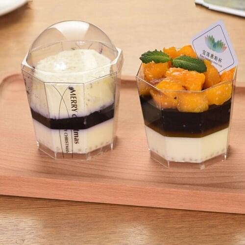 50pcs Creative mousse cup transparent yogurt cups 160ml PS hard plastic pudding jelly fruit cup disposable with lid thick cup