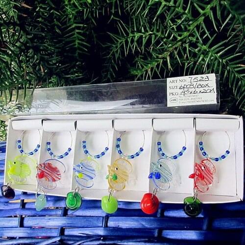 6pcs Custom striped glass fish figurines decoration pendant ornament murano animal statue birthday party wine glass charms set