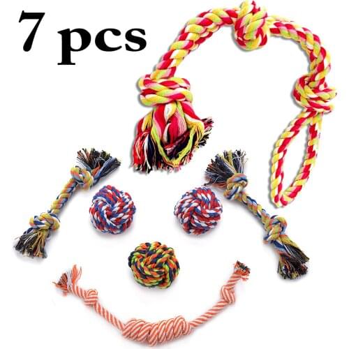 7pcs New Design Pets Rope Toys Bite Colorful Squeak Toys Dog Wool Toys Pet Puppy Chew Training Toys Random Color