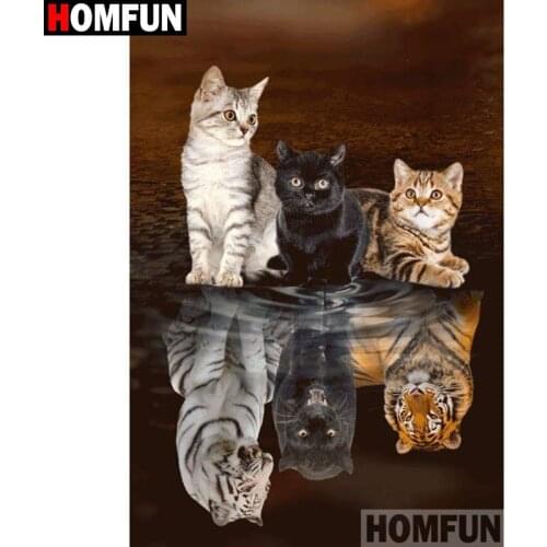 HOMFUN Full Square/Round Drill 5D DIY Diamond Painting "Animal cat tiger" Embroidery Cross Stitch 3D Home Decor Gift A18380