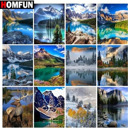 HOMFUN Diy Full Square Round Drill 5D Diamond Painting Cross Stitch Diamond Embroidery "Snow mountain scenery" Home Decor Gift