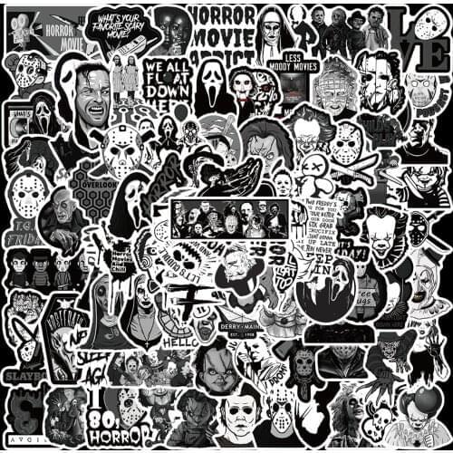 10/50/100pcs Black And White Horror Movie Graffiti Stickers For Guitar Notebook Luggage Aesthetic Film Decals Sticker Kid toys
