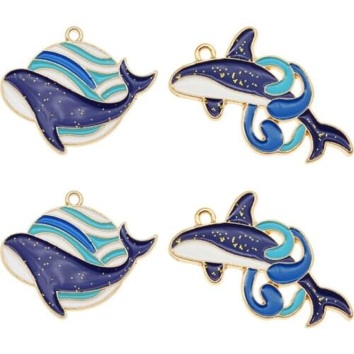 Julie Wang 8pcs Alloy Ocean Whale Fish Enamel Charm Animal Pendant For Bracelet Making Accessory Handmade DIY Findings