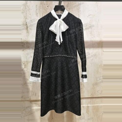 Patads French womens home Autumn and winter elegant and dignified BOW LACE DRESS horse r20199h