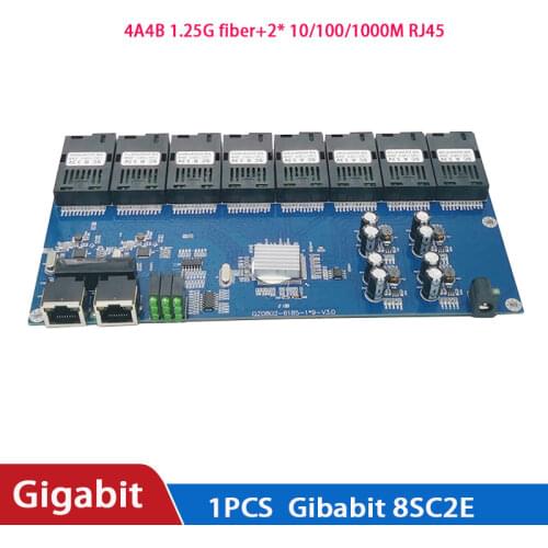 Gigabit switch Ethernet Fiber Optical Media Converter 8 Port 1.25G SC 2 RJ45 10/100/1000M PCBA board