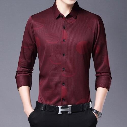 Cotton Red Shirt For Mens Big Size Blue Blouse Purple Circle Printed Fashion Man Clothes Burgundy Oversized Clothing For Men New