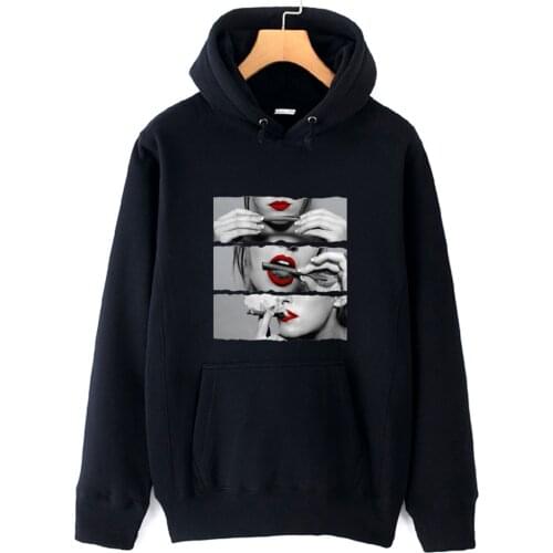 Weed Blunt Hot Sexy Girl Lips Tongue Lick Rolling Smoke Couple Clothes Autumn Winter Fleece Man Boys Hoodies ZIIART