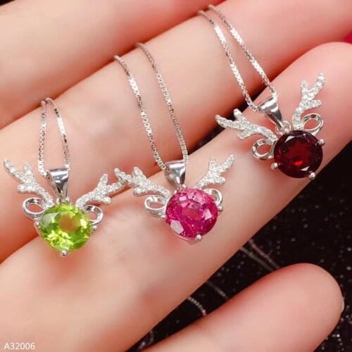 KJJEAXCMY 925 sterling silver natural peridot garnet pink topaz girl pendant round animal antlers support secondary detection