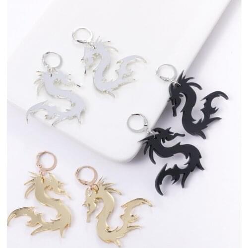 European and American street mirror reflective future geometric dragon totem punk cool boy girl ear ring earrings couple gift
