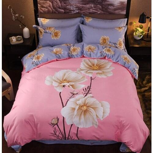 New 100% Cotton Sanding Printed Flower Bedding Set Wedding Bed Sheet set Duvet Cover Pillowcase Queen King 4pcs Pink red lily
