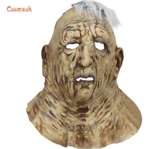 Cosmask Halloween Sticky Hair Old Man Mask Scary Full Face Latex Mask Role Play Adult