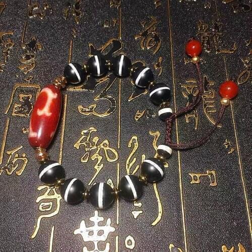 Handmade weaving Red/White King Kong 1 eye Pattern DZI Dragon pattern Agate Beads Men&Women Jewerly Bracelet Free Shipping