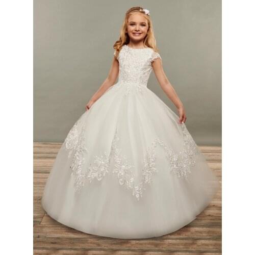 Lace Bodice Baby Gowns for Kids Cap Sleeve Flower Girl Dress Communion Dresses Pageant Dresses for Girls Glitz