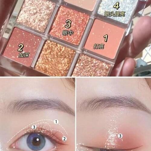 9 Color Matte Glitter Eyeshadow Palette Pigment Diamond Cosmetic Blingbling Shimmer Korea Set For Girls Makeup Long-lasting U0X2
