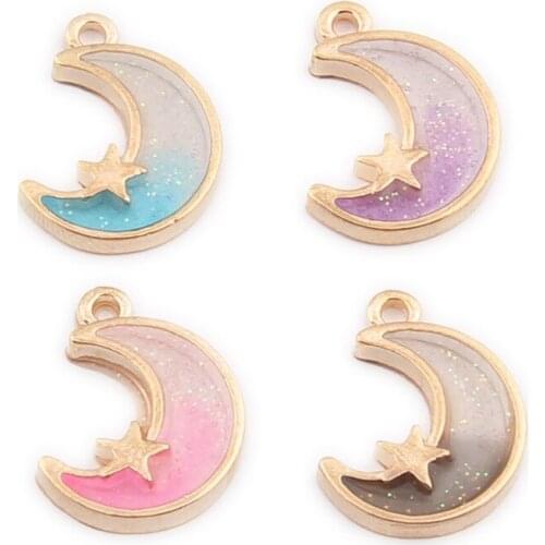 Mini Order 10pcs 14*18MM Double Colors Enamel Alloy Charms Kawaii Star Moon Shape Oil Drop DIy Bracelet Necklace Keyring Pendant