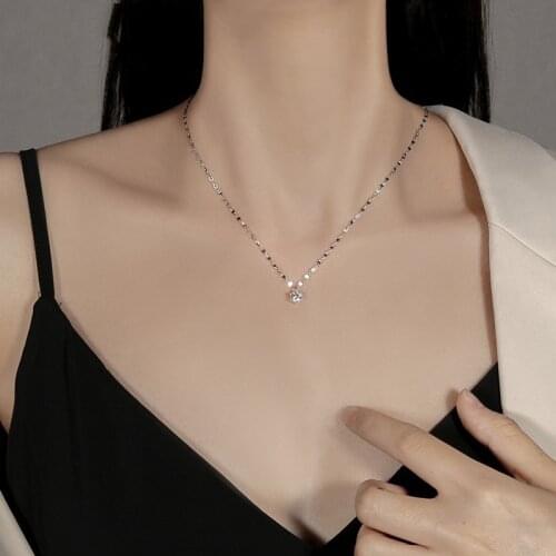 Trendy 925 Sterling Silver Lip Chain Flashing Six-claw Single Diamond Pendant Necklace for Wedding Party Gift