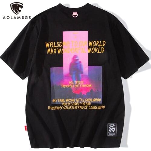 Aolamegs Vaporwave Illustration Letter Graffiti Tee Shirts Summer High Street Style T-shirt Men Vintage Baggy Hipster Streetwear