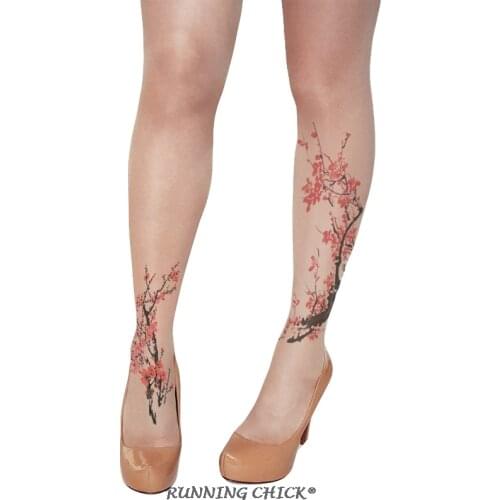 Tattoo Stockings Print Nylon / Nylon Adult Socks Color Thin Slim Running Chick One-sided Front Plum Cn(origin) 87 (%) Poly