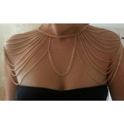 New 2019 Punk Double Shoulder Chains Choker Necklace Women Fashion Body ketting Jewelry Body Harness BYD05