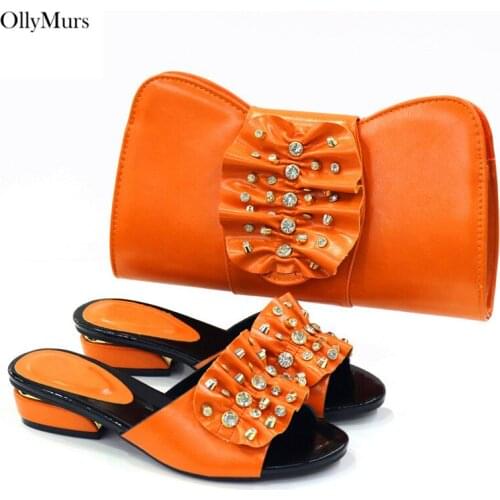 New African Women Shoes And Purse Set Fashion Decorated With Crystal Slipper Shoes And Bag Set For Party On Sale