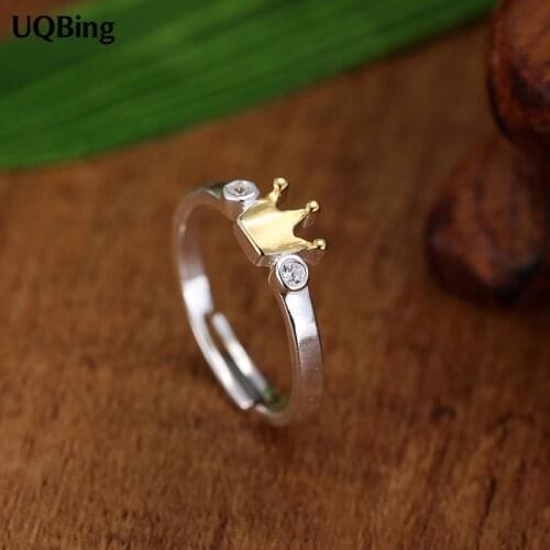 New Arrivals 925 Sterling Silver Crystal Gold Crown Rings Adjustable Open Rings