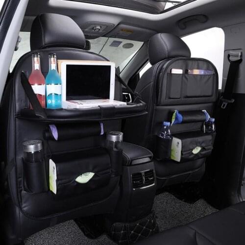 Car Seat Back Organizer Pu Leather Pad Bag Car Storage Organizer Foldable Table Tray Travel Storage Bag Car Accessories