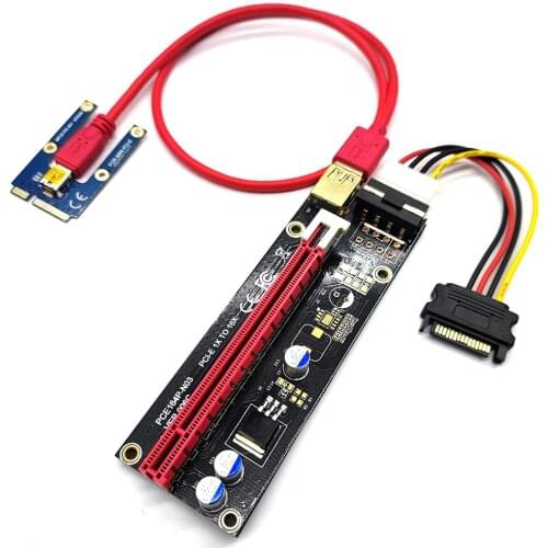 Transfer Riser Card USB3.0 Mini PCI-E Riser SATA to 4/6 Pin 16X PCIE Extender Adapter Card Power Cable for PC