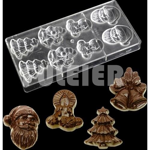 Santa Claus Bell Christmas Trepolycarbonate Chocolate Mold For Baking Pastry Candy Bonbon Mould Confectionery Tool Bakeware