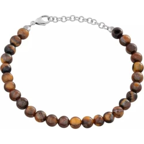 Runda Fashion Men And Women Beaded Bracelet Tiger Eye Stone With Stainless Steel Chain Jewelry Handmade Couple Holiday Gift