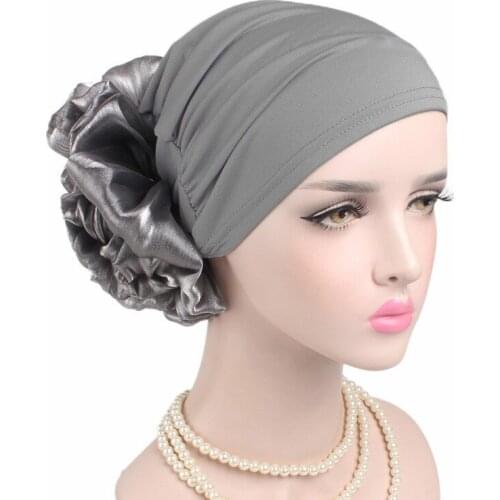 New Womens Hijabs Large Flowers India Ladies Hat Muslim Women Hijabs Hat Beanie Scarf Turban Head Wrap Cap Womens Hats