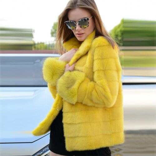 FURSARCAR Natural Real Mink Fur Coat Women Overwear Winter High Street Regular Genuine Yellow Mink Fur Female Coat With Collar