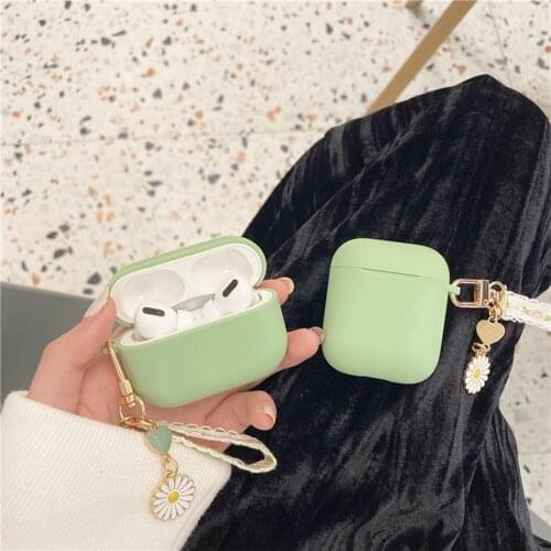 Silicone case For AirPods PRO Case AirPods 2 Case fashion Lace flower Love heart stone Keychain Earphone Case Cover AirPods2