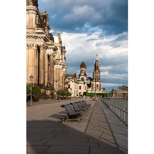 Vintage Building Street Bench Photographic Backdrop Customized Backgrounds Photo Studio for Children Baby Portrait Photophone