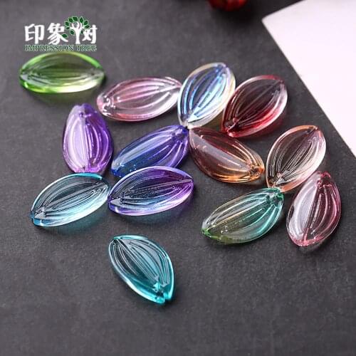 10pcs 21x12mm Gradient Color Lampwork Beads Leaf Vein Carvened Flower Petal Glass Bead Charms Ornaments DIY Jewelry Making 16031