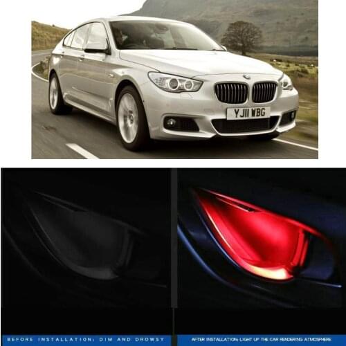 4pc CF style stickers on cars interior inside door handle atmosphere lamp for Bmw f36 f80 f07 f18 f12 f13 f25 F26 e63 e64 e65