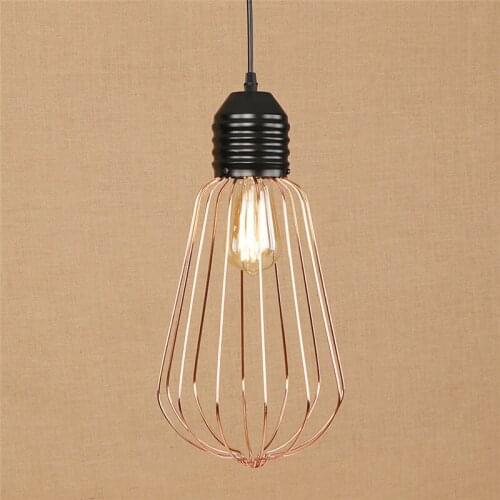Edison Loft Style Rose Gold Iron Cage Droplight Modern LED Pendant Light Fixtures Metal Hanging Lamp Home Lighting Luminarias