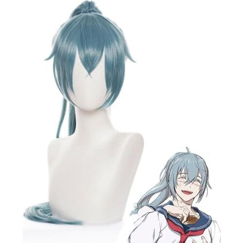 Jujutsu Kaisen Mahito Cosplay Wig Blue Clip Ponytail Heat Resistant Synthetic Hair Wig