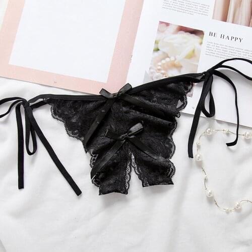 Hot Women Sexy Lingerie Erotic Thong Open Crotch Panties Lace Bow T-Back Underwear Crotchless Pants Open Back Underpants Briefs