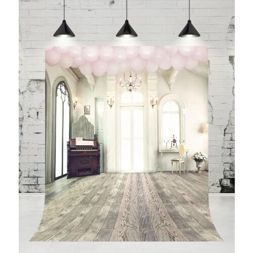 VinylBDS Balloons and Chandeliers Decorated Photography Backdrops Interior Room Photo Studio Wooden Floor Background for Wedding