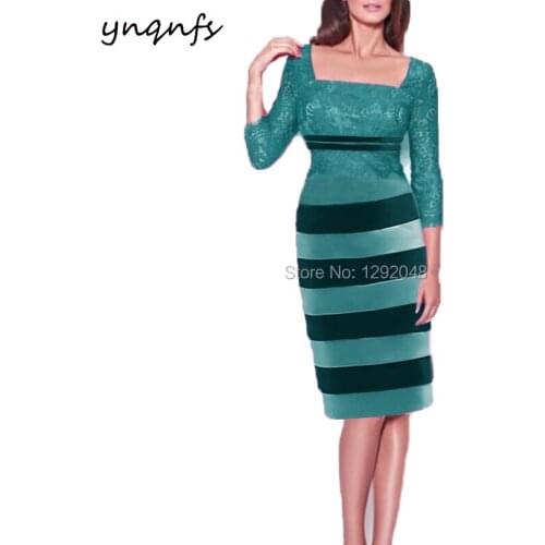 YNQNFS M167 Elegant black Ribbon Sheath Party Gown Formal Dress Fiesta Peacock Teal Mother of the Bride Lace Dresses 2019