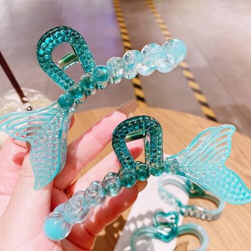 Gradient Green Korea INS Temperament Pan Hairball Head Female Large Catch Back Head Shark Clip Hairpin clip Hair Accessories